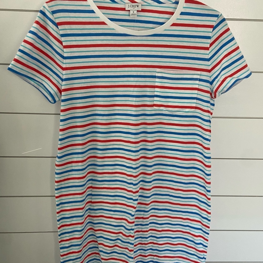 J. Crew Womens Striped T-Shirt Dress - Blue, Red, White